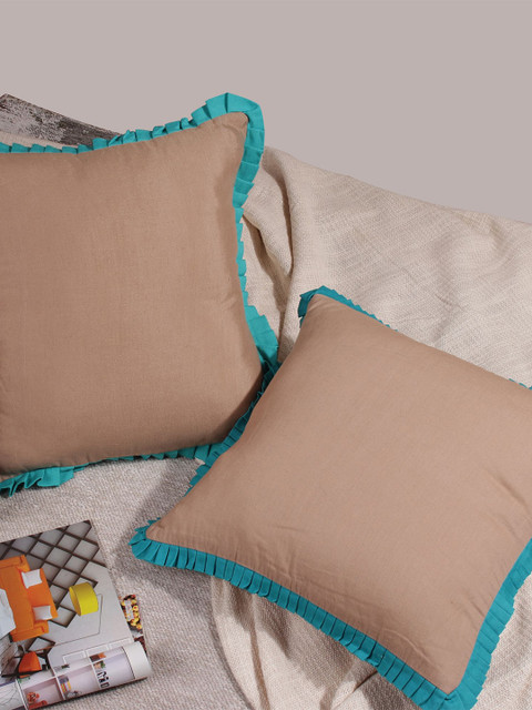 

Molcha Beige Set of 2 Handcrafted Square Cushion Covers