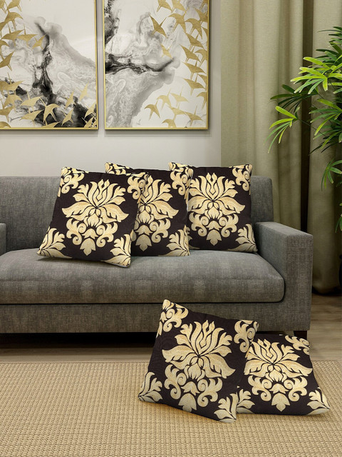 

KLOTTHE Set Of 5 Black & Gold-Toned Embroidered Square Cushion Covers