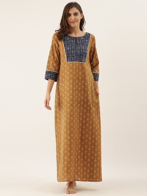 

Bannos Swagger Brown Printed Maxi Nightdress