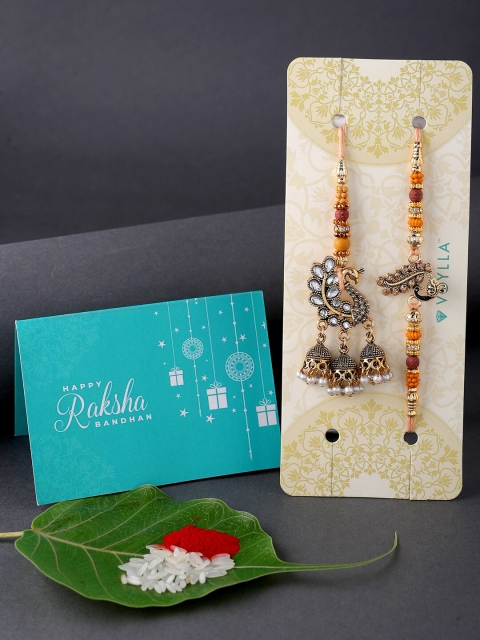 

Voylla Jhumka Style Bhaiya Bhabhi Rakhi Set, Gold
