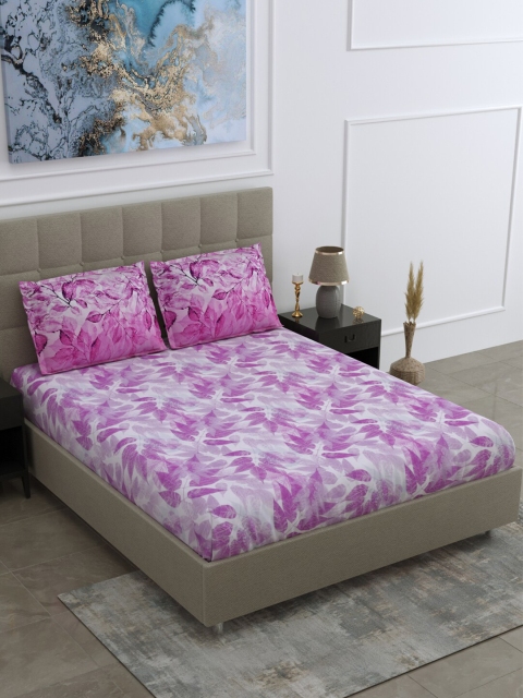 

BOMBAY DYEING Pink & White Floral 160 TC Cotton King Bedsheet with 2 Pillow Covers