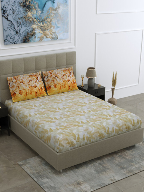 

BOMBAY DYEING White & Beige Floral 160 TC Cotton King Bedsheet with 2 Pillow Covers