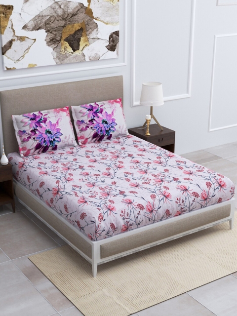 

BOMBAY DYEING Off White & Red Floral 160 TC King Bedsheet with 2 Pillow Covers