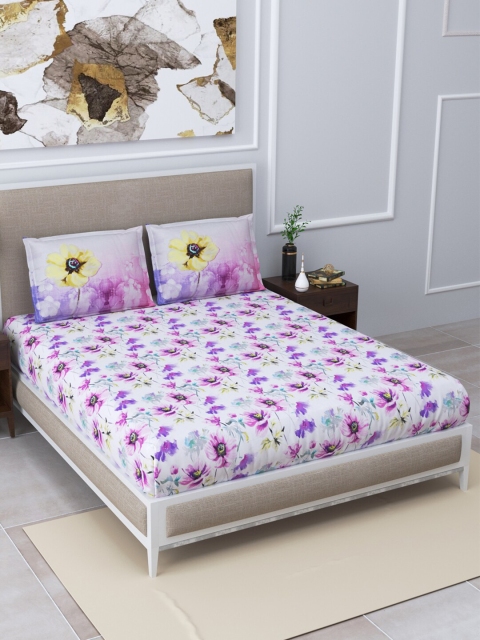 

BOMBAY DYEING White & Pink Floral 160 TC Cotton King Bedsheet with 2 Pillow Covers