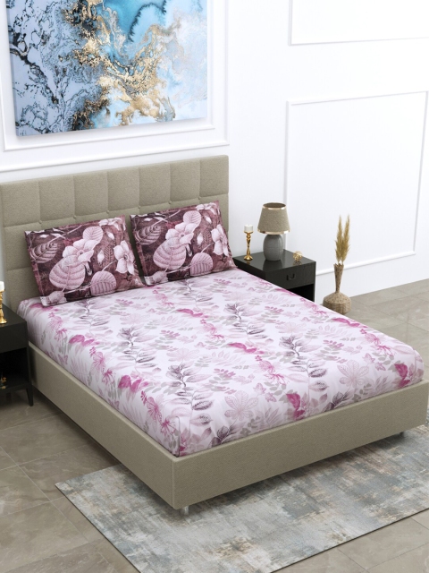 

BOMBAY DYEING Pink & White Floral 160 TC Cotton King Bedsheet with 2 Pillow Covers