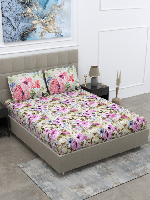 

BOMBAY DYEING Purple & Yellow Floral 160 TC Cotton King Bedsheet with 2 Pillow Covers