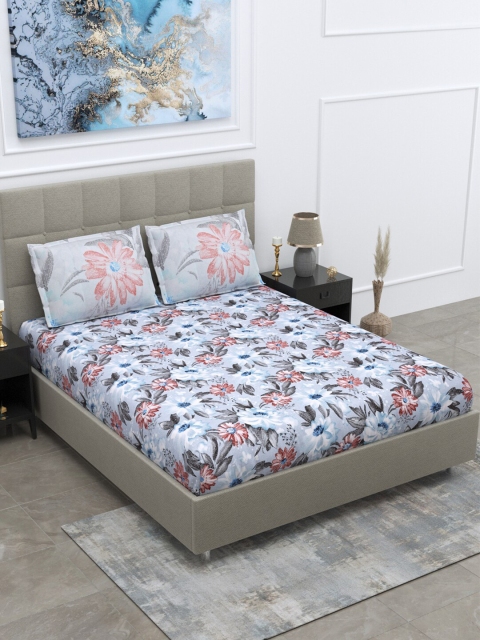 

BOMBAY DYEING Blue Floral 160 TC Cotton King Bedsheet with 2 Pillow Covers