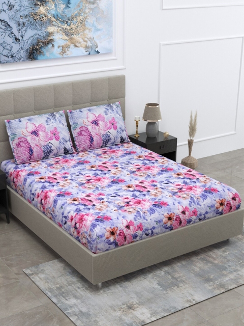 

BOMBAY DYEING Pink & Brown Floral 160 TC Cotton King Bedsheet with 2 Pillow Covers