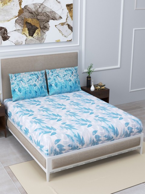 

BOMBAY DYEING White & Blue Floral 160 TC Cotton King Bedsheet with 2 Pillow Covers