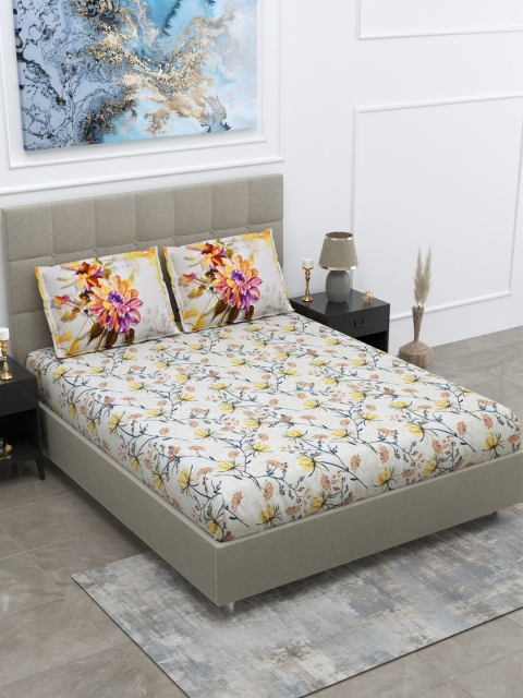 

BOMBAY DYEING Yellow & Pink Floral 160 TC Cotton King Bedsheet with 2 Pillow Covers