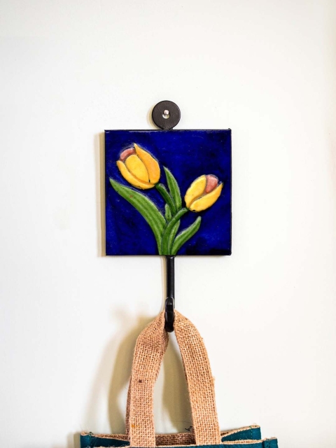 

Neerja Blue & Green Handmade Pottery Iron Wall Tile Hook