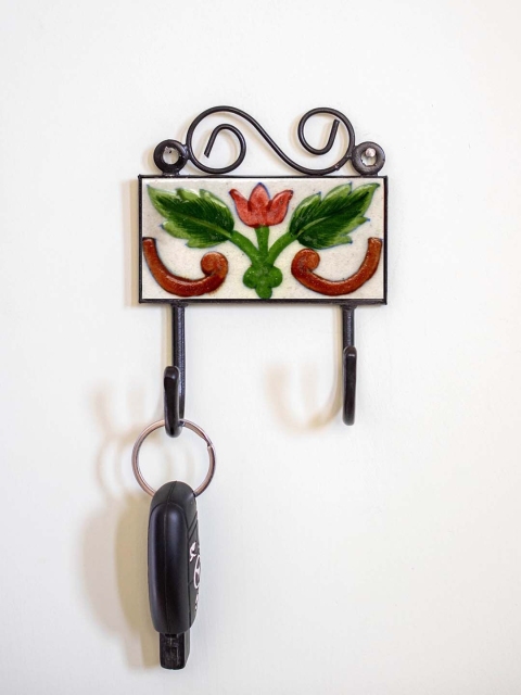 

Neerja White & Green Pottery Handmade Double Tile Wall Hook