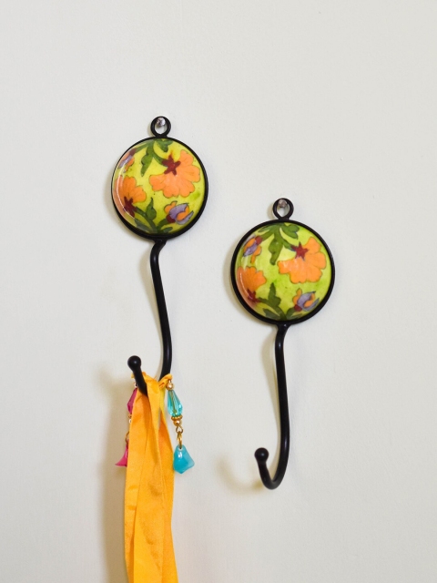 

Neerja Set Of 2 Yellow & Black Handmade Blue Pottery Single Wall Hooks