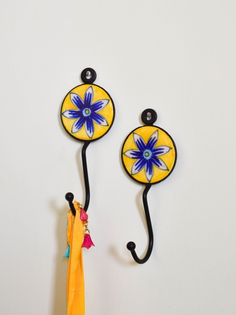 

Neerja Set Of 2 Yellow & Blue Handmade Single Hook Wall Hooks