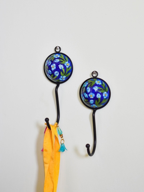 

Neerja Set Of 2 Blue & Green Handmade Single Hook Wall Hooks