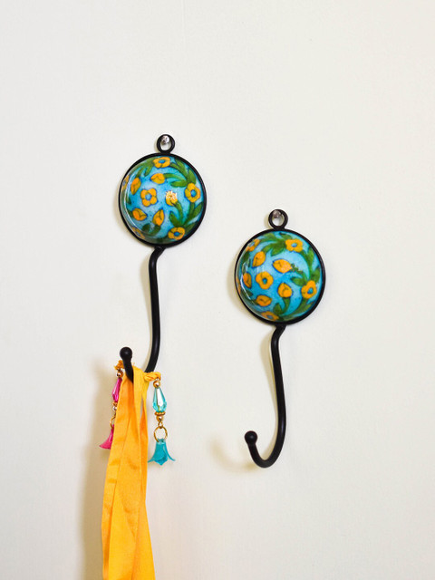 

Neerja Set Of 2 Turquoise-Blue & Green Handmade Pottery Wall Single Hook