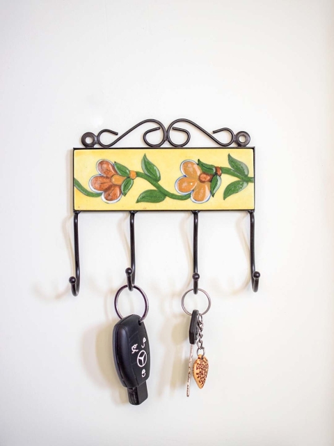 

Neerja Yellow & Brown Handmade Pottery Wall Tile Hook