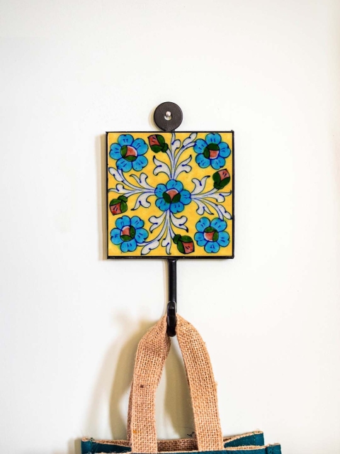 

Neerja Yellow & Turquoise-Blue Handmade Pottery Wall Tile Hook