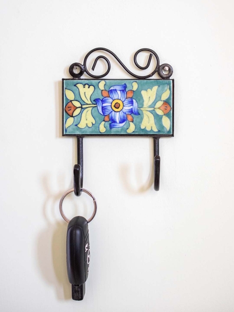 

Neerja Teal-Green & Blue Handmade Pottery Wall Tile Hook