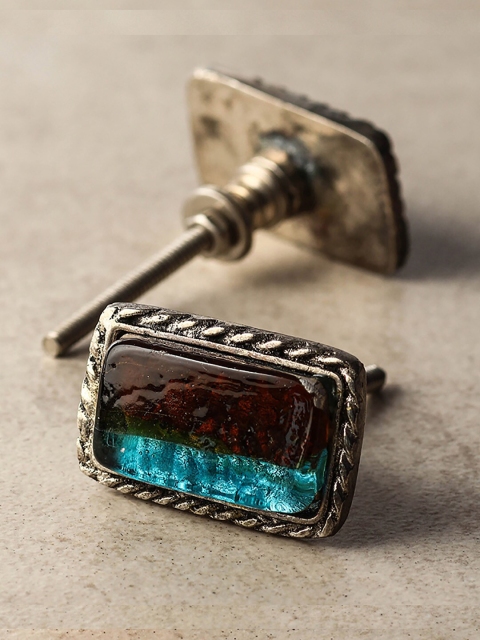 

Neerja Set Of 2 Turquoise Blue & Silver-Toned Metal Cabinet Drawer Knobs