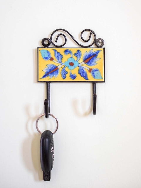 

Neerja Yellow & Blue Handmade Pottery Wall Tile Hook