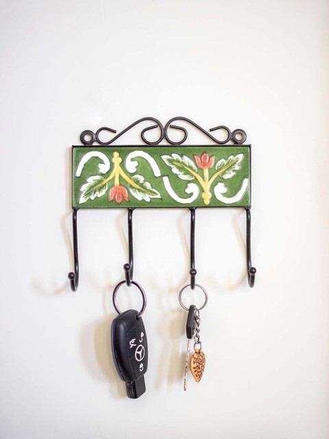

Neerja Green & Yellow Handmade Pottery Wall Tile Hook