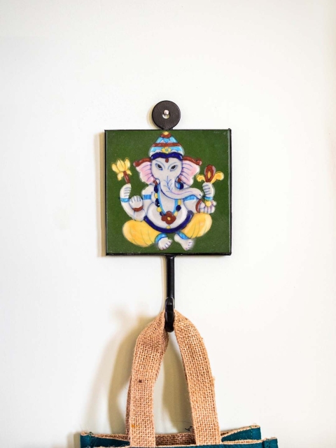 

Neerja Green & Yellow Handmade Pottery Wall Tile Hook