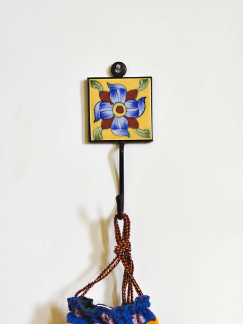 

Neerja Yellow & Blue Handmade Pottery Iron Wall Tile Hook