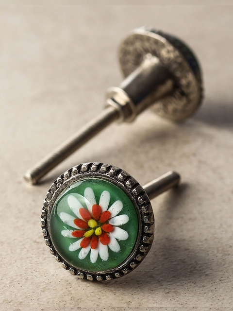 

Neerja Set Of 2 Green & White Decorative Wardrobe Cabinet Metal Knob