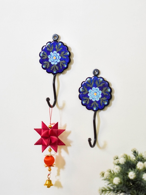 

Neerja Set Of 2 Blue & Grey Handmade Pottery Single Hook Wall Hooks