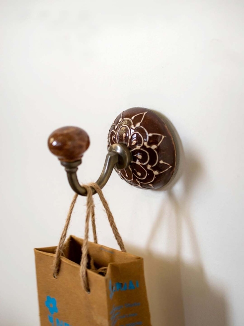 

Neerja Brown & Gold-Toned Handmade Pottery Single Wall Hook