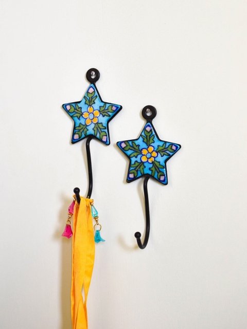 

Neerja Set Of 2 Turquoise Blue & Green Handmade Single Hook Wall Hooks
