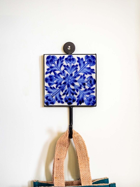 

Neerja White & Blue Handmade Pottery Iron Wall Tile Hook