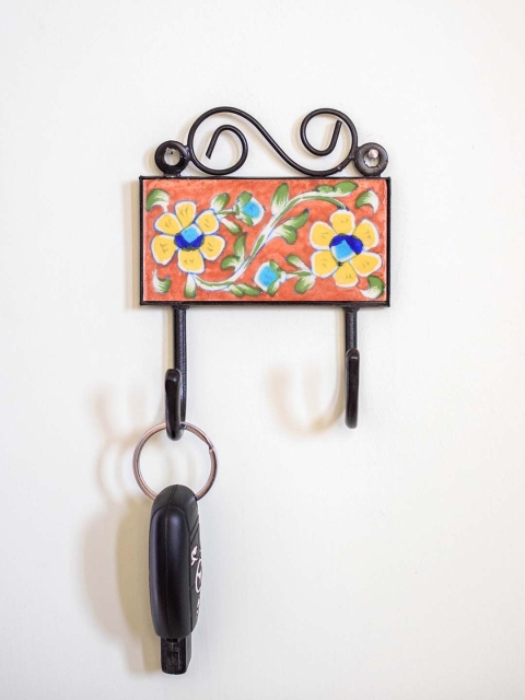 

Neerja Orange & Blue Handmade Pottery Wall Tile Hook