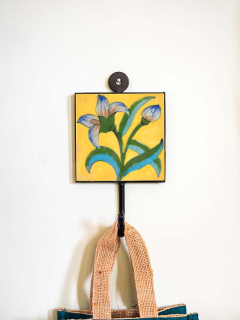 

Neerja Yellow & Blue Handmade Pottery Iron Wall Tile Hook
