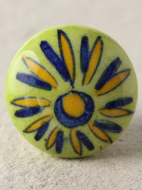 

Neerja Lime Green & Navy Blue Jaipur Pottery Handmade Cabinet Knobs, Yellow