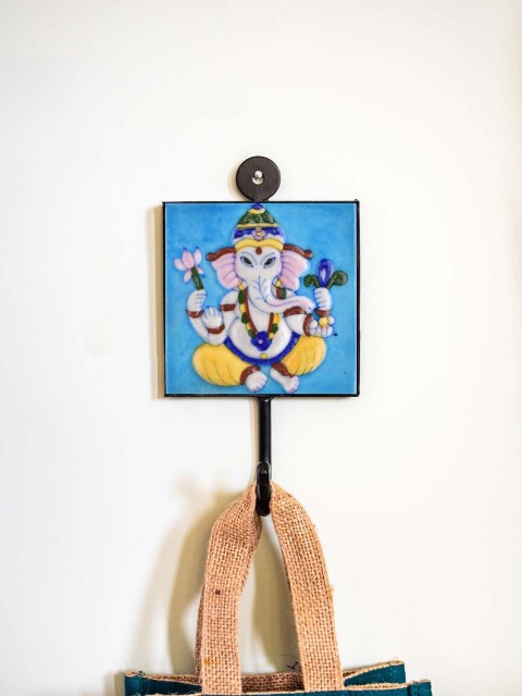 

Neerja Turquoise-Blue & Yellow Handmade Pottery Wall Tile Hook
