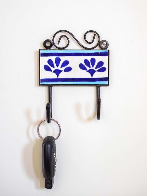 

Neerja White & Blue Handmade Pottery Wall Tile Hook