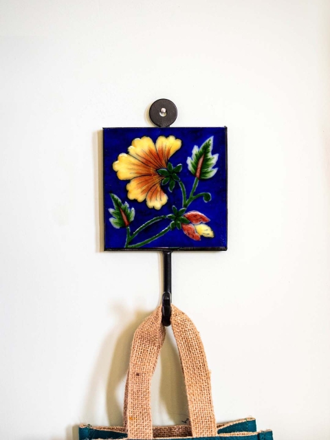 

Neerja Blue & Yellow Handmade Pottery Wall Tile Hook