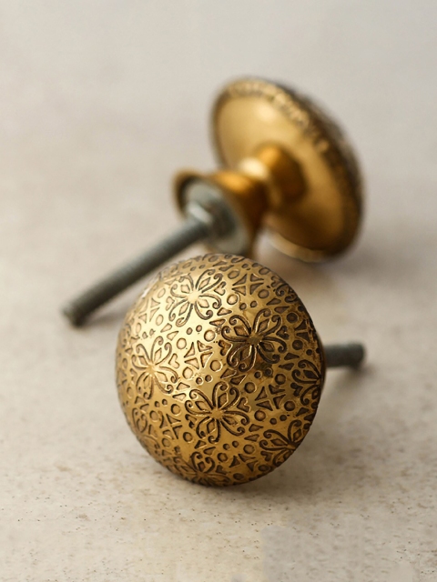 

Neerja Set Of 2 Brass-Toned Metal Cabinet Drawer Knobs, Gold