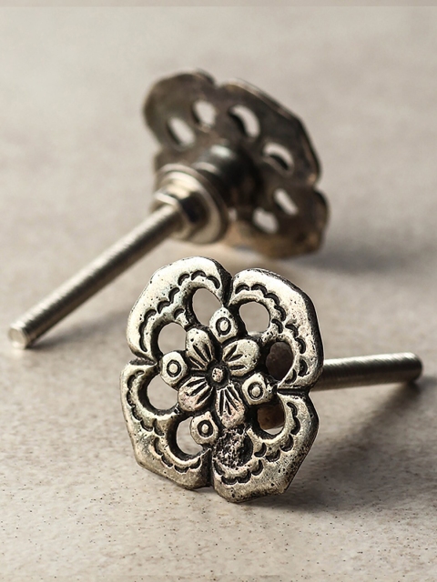 

Neerja Silver-Toned Set Of 2 Flowered Design Metal Cabinet Drawer Knob