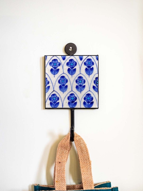 

Neerja White & Blue Handmade Wall Pottery Tile Hook