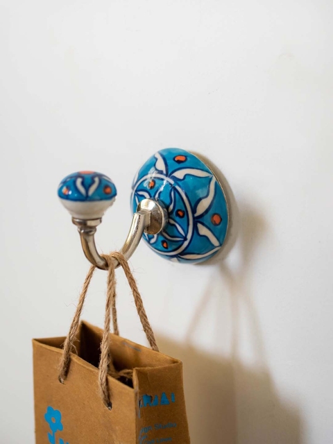 

Neerja Turquoise Blue Handmade Geometric Design Ceramic Round Wall Hook