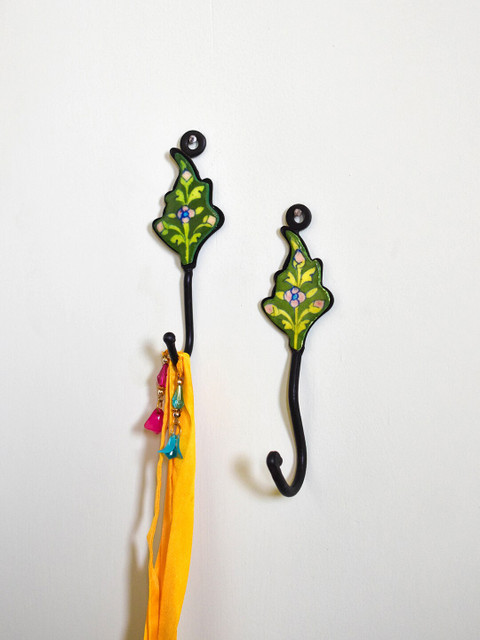 

Neerja Set of 2 Lime Green & Yellow Handmade Pottery Leaf Wall Hooks