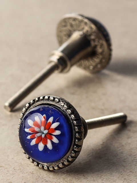 

Neerja Set Of 2 Blue Color Decorative Wardrobe Cabinet Metal Knob, White