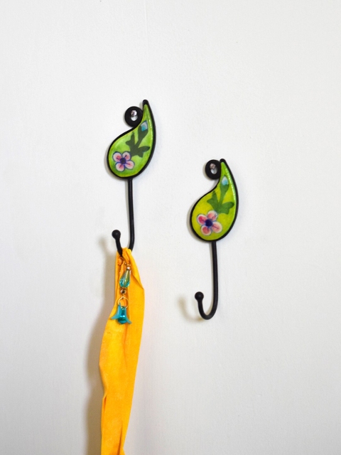 

Neerja Set Of 2 Green & Pink Pottery Handmade Single Hook Wall Hooks