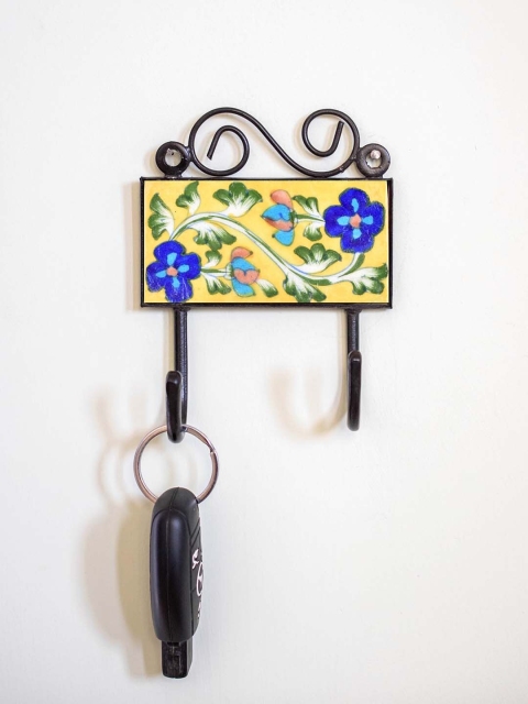 

Neerja Yellow & Blue Handmade Pottery Wall Tile Hook