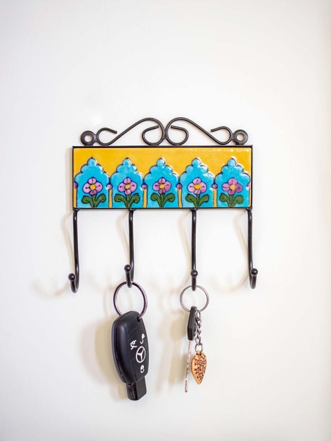 

Neerja Yellow & Turquoise Blue Handmade Pottery Wall Tile Hook