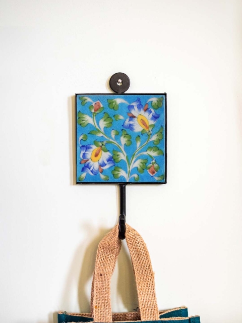 

Neerja Blue & Green Handmade Pottery Wall Tile Hook