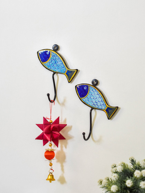 

Neerja Set Of 2 Blue & Yellow Handmade Pottery Wall Hooks